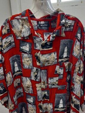Puritan Men Hawaiian Short Sleeve Button Up Shirt Size 3 XL Lighthouse Trucks